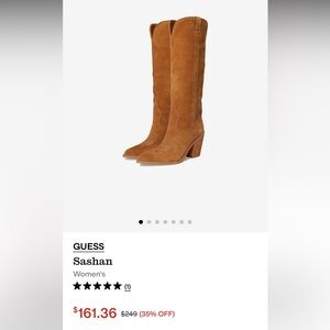 GUESS Sashan Women's Tan Suede Mid-Calf Western Heel Boots